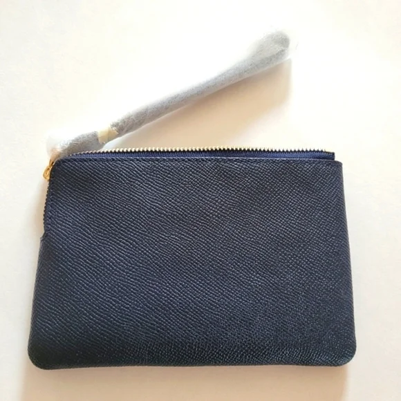 Coach Corner Zip Leather Wristlet Midnight Blue - Picture 2 of 4